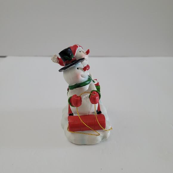 Festive Snowman Figurine on Sled with Gift Decoration 3.5x3 inches - Picture 4 of 13